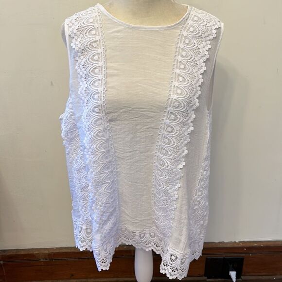 Zac & Rachel white sleeveless crocheted blouse Size XL EUC - Picture 3 of 10